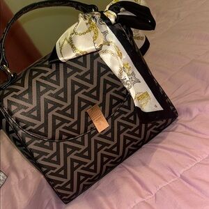 ALDO Elegant Black Patterned Handbag with Scarf Accent